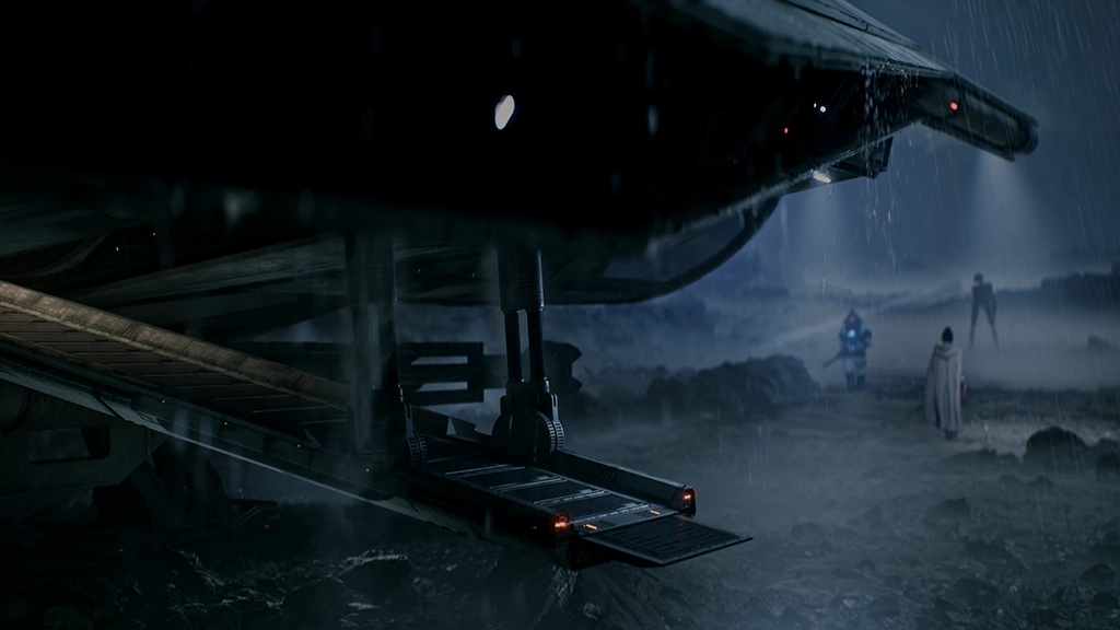 An unknown crew searches for answers on a rainy planet